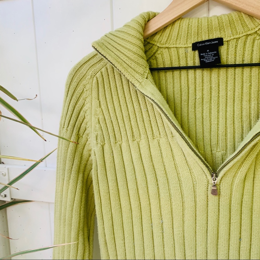 VTG vsco chunky ribbed green bell sleeve sweater - Picture 5 of 6
